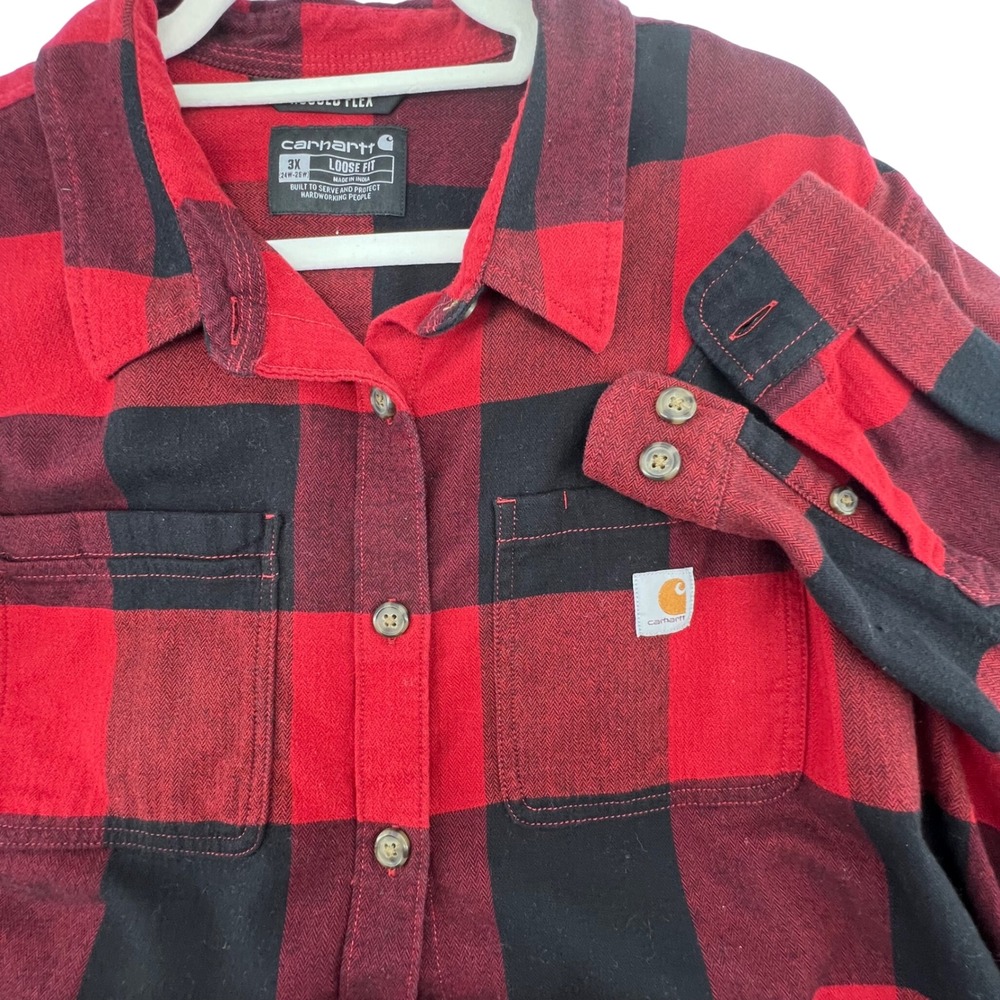 Carhartt Rugged Flex Loose Fit Flannel Shirt Red Black Buffalo Plaid Womens 3X